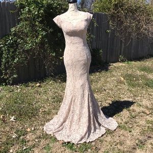 Windsor Lace Sequin Cream Mermaid Prom Dress